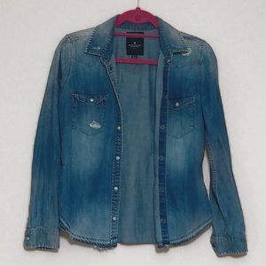 Distressed Denim Button Up